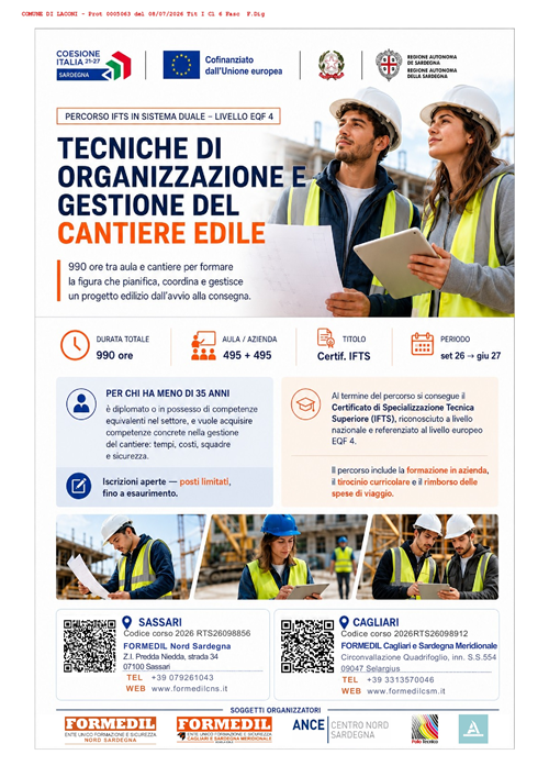 Percorsi IFTS - Tecniche di organizzazione e gestione del cantiere edile.